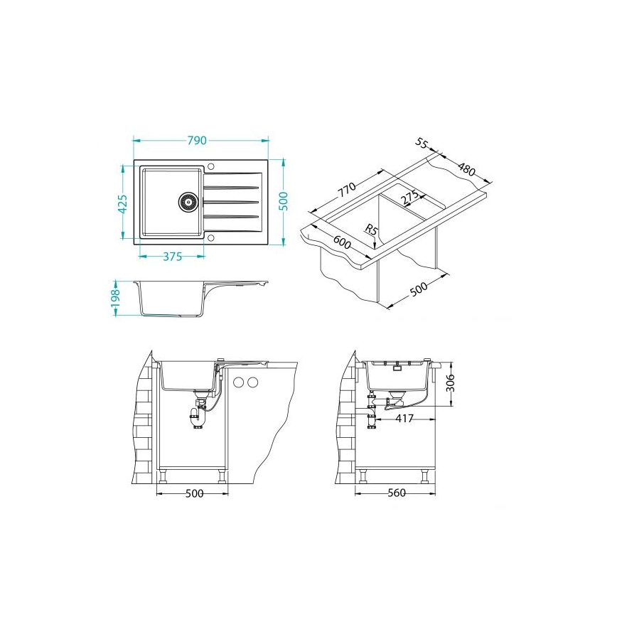 ALVEUS 1132022 - Lavello della cucina CADIT 79x50 cm granito/bianco