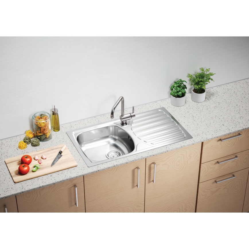 ALVEUS 1136539 - Évier de cuisine BASIC 78 x 43,5 cm inox/satiné, bonde grand diamètre
