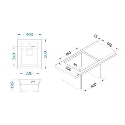 ALVEUS 1139079 - Lavello della cucina ATROX 50x40 cm granito/bianco