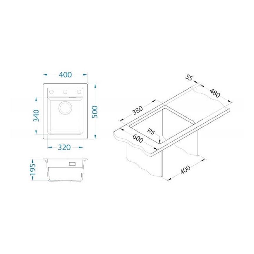 ALVEUS 1139079 - Lavello della cucina ATROX 50x40 cm granito/bianco
