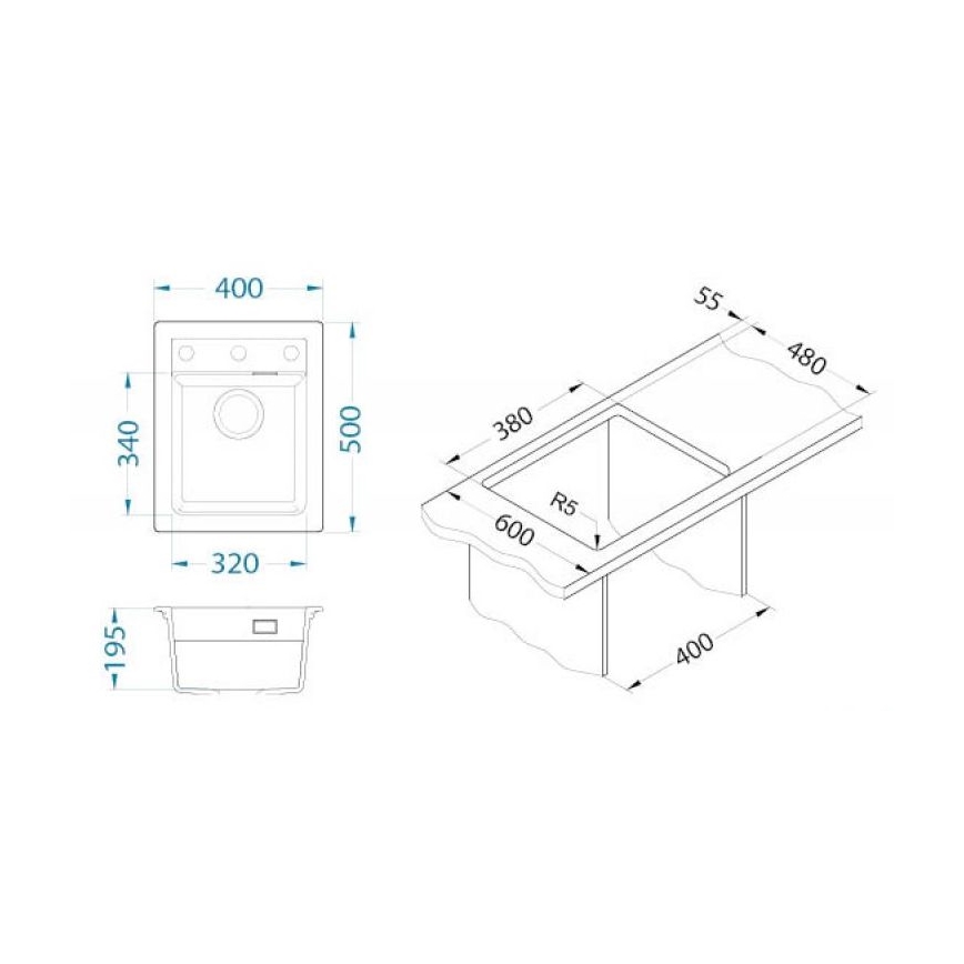 ALVEUS 1139769 - Lavello della cucina ATROX 50x40 cm granito/beige