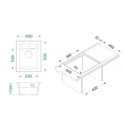 ALVEUS 1139771 - Lavello della cucina ATROX 50x40 cm granito/nero