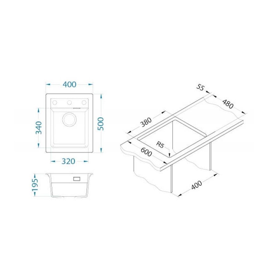 ALVEUS 1139771 - Lavello della cucina ATROX 50x40 cm granito/nero