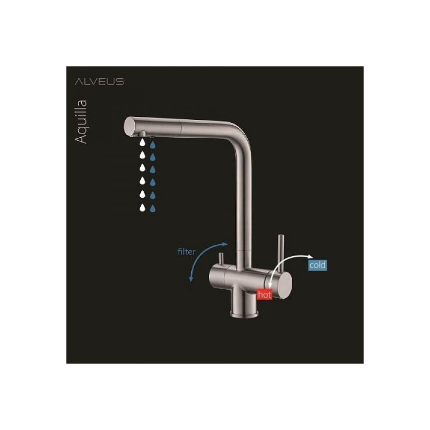 ALVEUS 1139808 - Rubinetto per lavello AGUILA 33,3 cm granito/nero