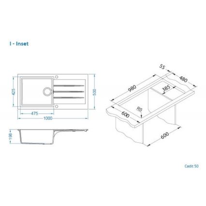 ALVEUS 1140594 - Lavello della cucina CADIT 100x50 cm granito/bianco