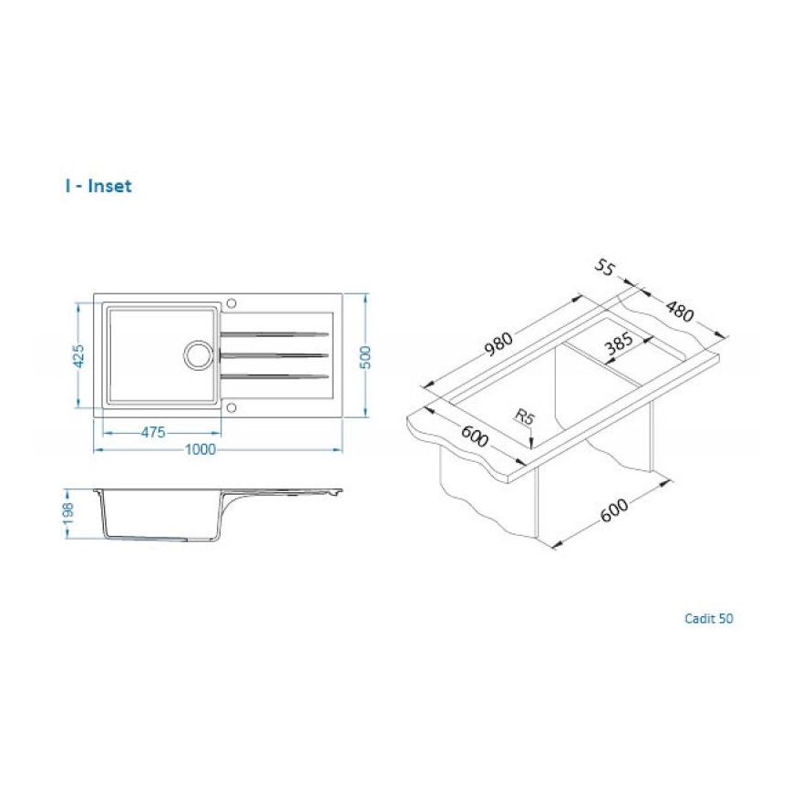 ALVEUS 1140594 - Lavello della cucina CADIT 100x50 cm granito/bianco