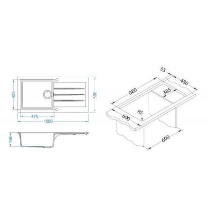 ALVEUS 1140597 - Lavello della cucina CADIT 100x50 cm granito/beige