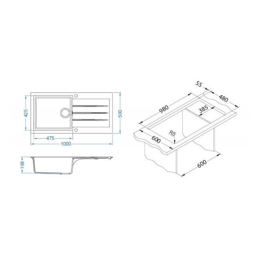 ALVEUS 1140598 - Lavello della cucina CADIT 100x50 cm granito/nero