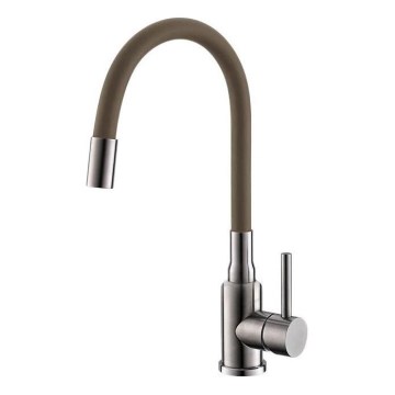 ALVEUS 1144428 - Rubinetto per lavello con braccio flessible MINTAS 34 cm cromo lucido/beige