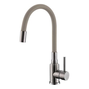 ALVEUS 1144429 - Wasserhahn/Armatur mit flexiblem Arm MINTAS 34 cm Messing/gebürstet Stahl/beige