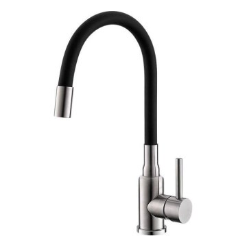 ALVEUS 1144432 - Rubinetto per lavello con braccio flessible MINTAS 34 cm pettinato acciaio/nero