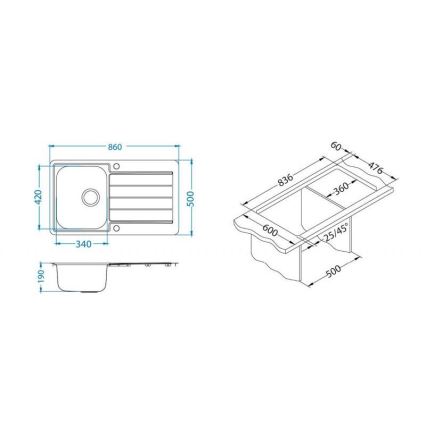 ALVEUS 1144640 - Lavello della cucina LINE 86x50 cm opaco acciaio/satin, senza eccentrico