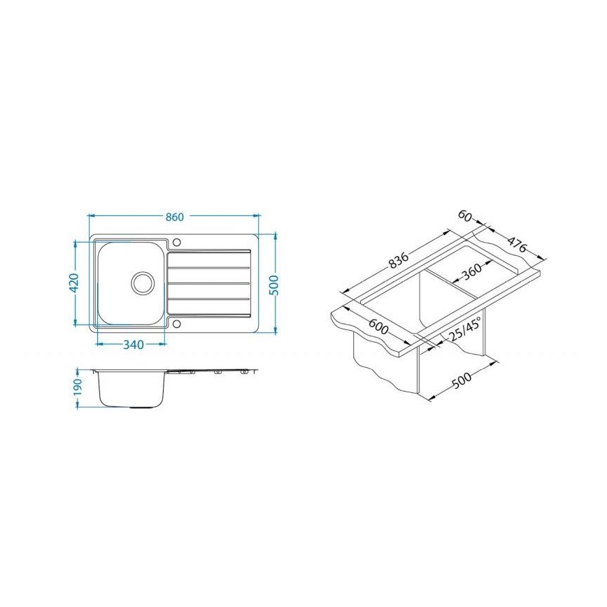 ALVEUS 1144640 - Lavello della cucina LINE 86x50 cm opaco acciaio/satin, senza eccentrico