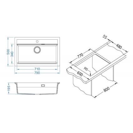 ALVEUS 1148163 - Lavello della cucina ATROX 79x50 cm granito/nero