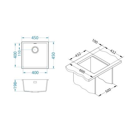ALVEUS 1150044 - Lavello della cucina OMNI 45x45 cm granito/bianco
