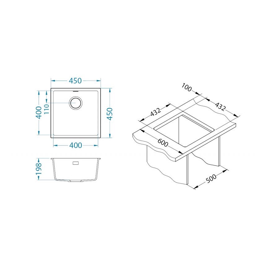 ALVEUS 1150044 - Lavello della cucina OMNI 45x45 cm granito/bianco