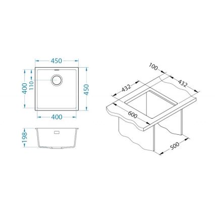 ALVEUS 1150048 - Lavello della cucina OMNI 45x45 cm granito/nero