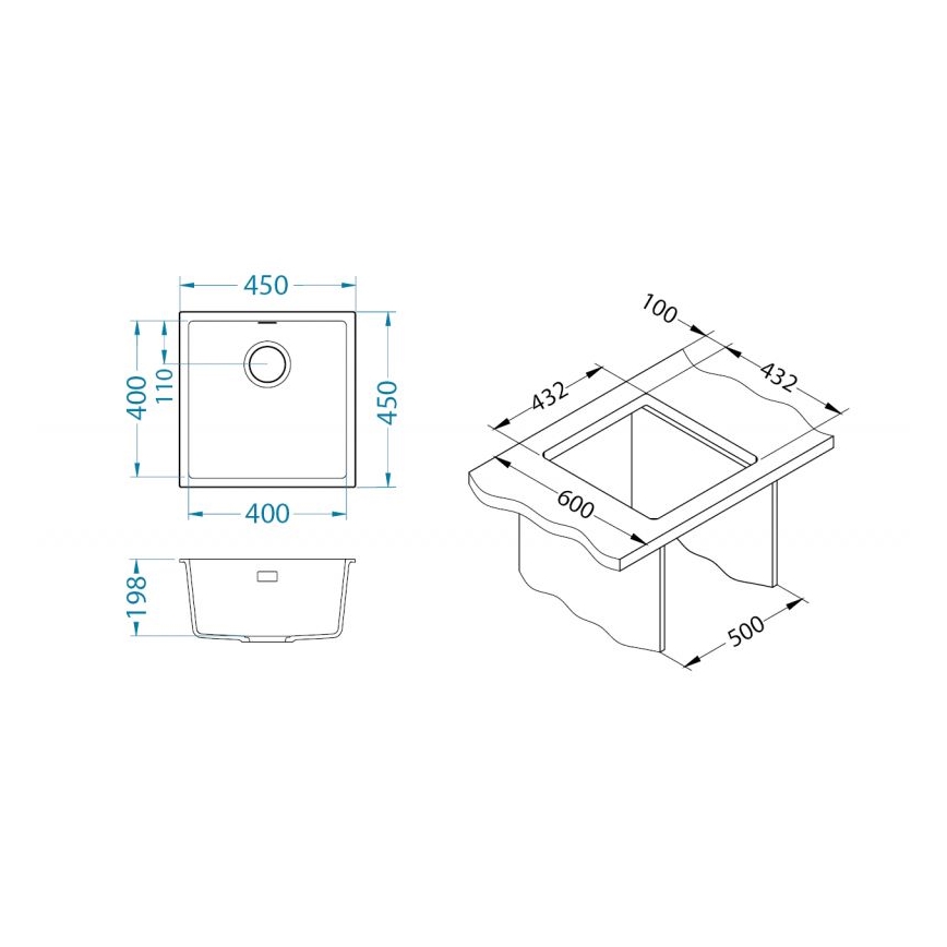 ALVEUS 1150048 - Lavello della cucina OMNI 45x45 cm granito/nero
