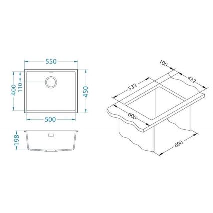 ALVEUS 1150051 - Lavello della cucina OMNI 55x45 cm granito/bianco