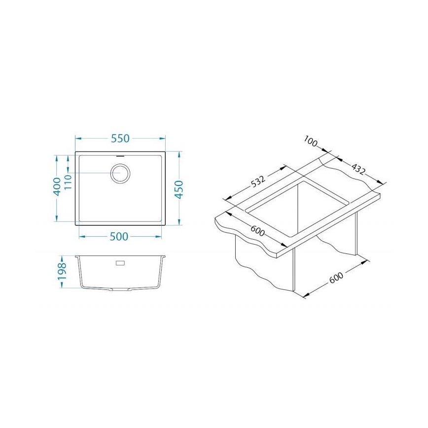 ALVEUS 1150051 - Lavello della cucina OMNI 55x45 cm granito/bianco