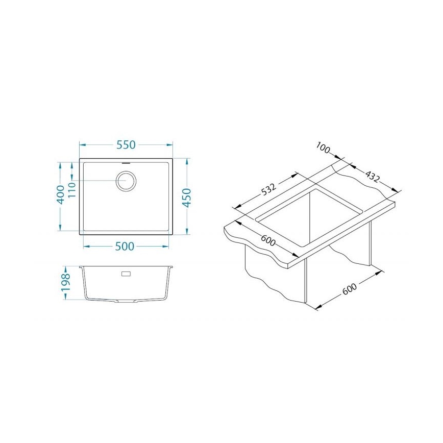 ALVEUS 1150057 - Évier de cuisine OMNI 55x45 cm granite/noir