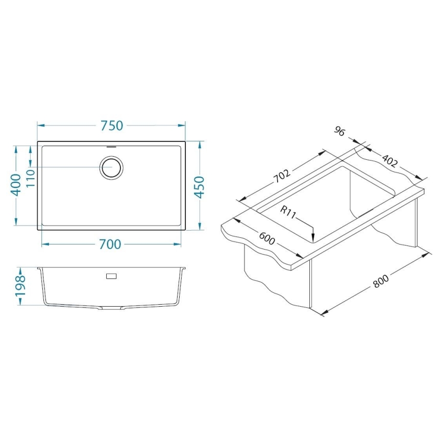 ALVEUS 1150058 - Lavello della cucina OMNI 75x45 cm granito/bianco