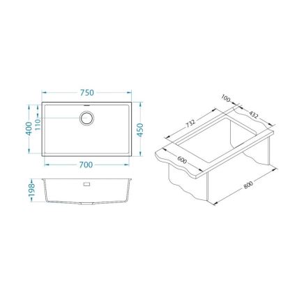 ALVEUS 1150064 - Lavello della cucina OMNI 75x45 cm granito/nero