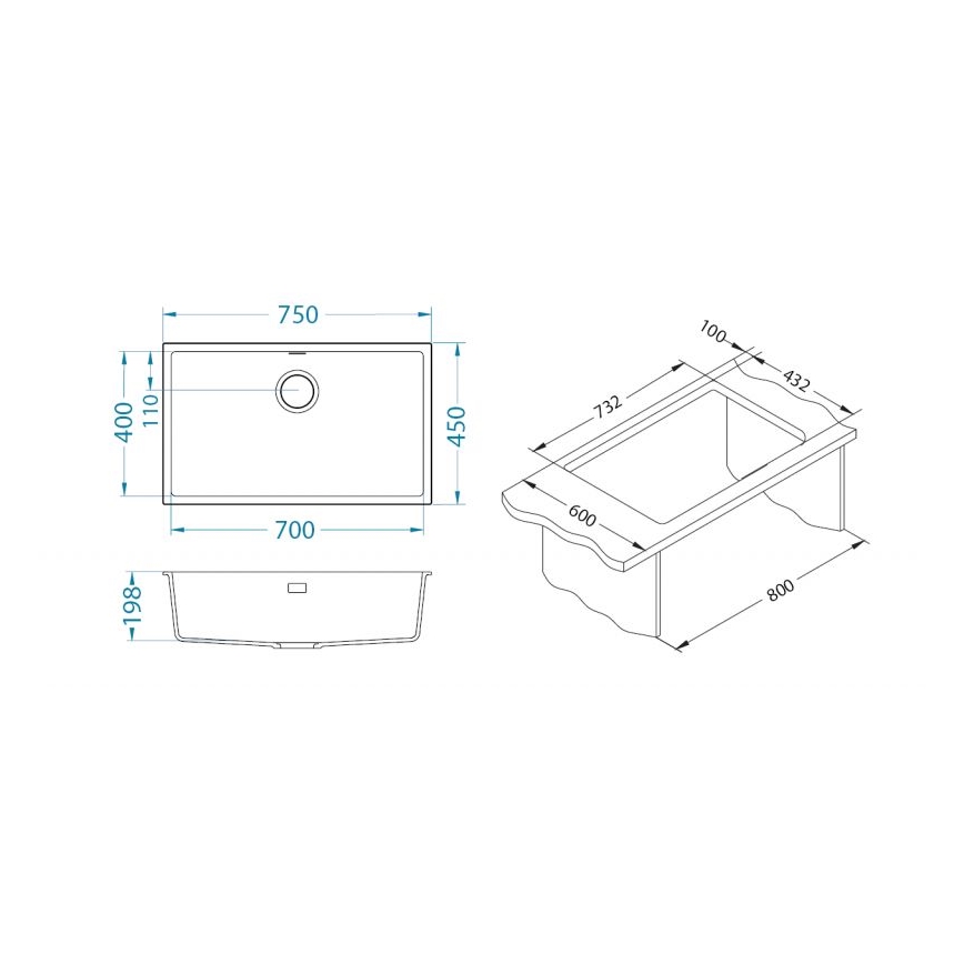 ALVEUS 1150064 - Lavello della cucina OMNI 75x45 cm granito/nero