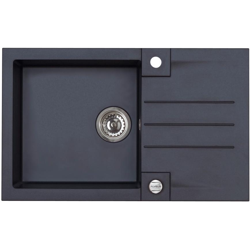 ALVEUS SETA23201 - évier de cuisine ROCK 78x48 cm + mitigeur à bec flexible MINTAS 34 cm granit/noir mat