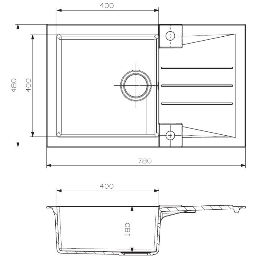 ALVEUS SETA23201 - évier de cuisine ROCK 78x48 cm + mitigeur à bec flexible MINTAS 34 cm granit/noir mat
