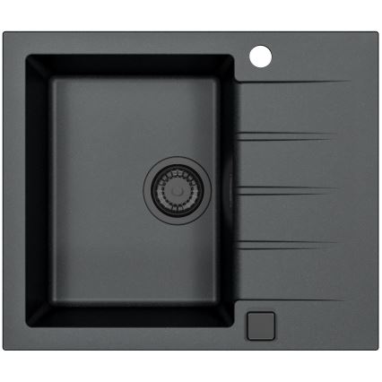 ALVEUS SETA23230 - Évier de cuisine CADIT 59 x 50 cm + mitigeur d'évier MINTAS 34 cm à bec flexible, finition granit noir mat