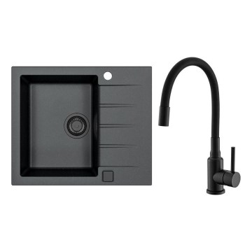 ALVEUS SETA23230 - Lavello da cucina CADIT 59x50 cm + miscelatore da cucina con collo flessibile MINTAS 34 cm granito/nero opaco