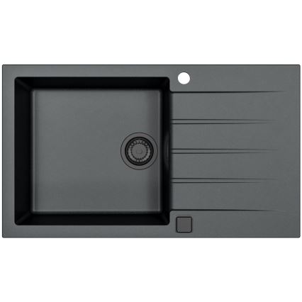 ALVEUS SETA23232 - Lavello da cucina CADIT 86x50 cm + miscelatore per lavello con beccuccio flessibile MINTAS 34 cm, granito/nero opaco