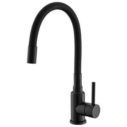 ALVEUS SETA23232 - Lavello da cucina CADIT 86x50 cm + miscelatore per lavello con beccuccio flessibile MINTAS 34 cm, granito/nero opaco