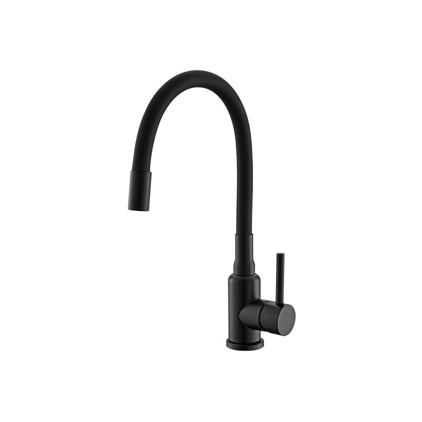 ALVEUS SETA23232 - Lavello da cucina CADIT 86x50 cm + miscelatore per lavello con beccuccio flessibile MINTAS 34 cm, granito/nero opaco