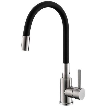 ALVEUS SETA24019 - Lavello da cucina CLASSIC 80 x 60 cm + miscelatore per lavello con bocca flessibile MINTAS 34 cm acciaio spazzolato/nero