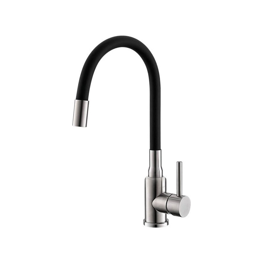 ALVEUS SETA24019 - Lavello da cucina CLASSIC 80 x 60 cm + miscelatore per lavello con bocca flessibile MINTAS 34 cm acciaio spazzolato/nero