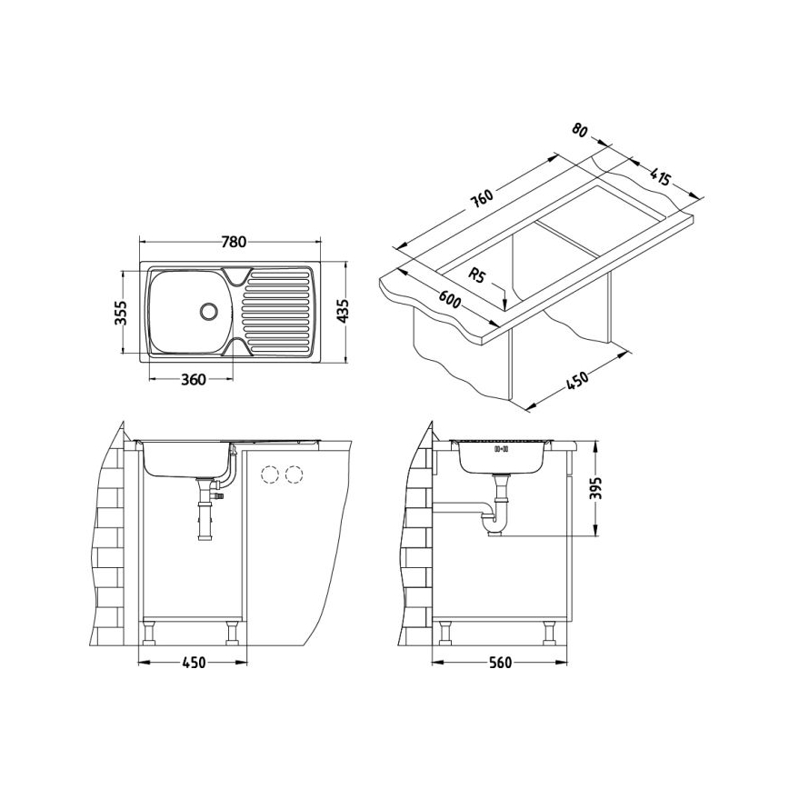 ALVEUS SETA259 - Lavello da cucina BASIC 78x43,5 cm + miscelatore per lavello RIVIERA 14,8 cm cromo satinato/lucido
