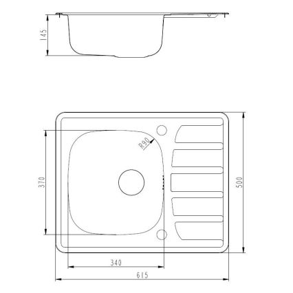 ALVEUS SETA265 - Lavello da cucina ZOOM 61,5x50 cm + miscelatore per lavello RIVIERA 14,8 cm cromo satinato/lucido