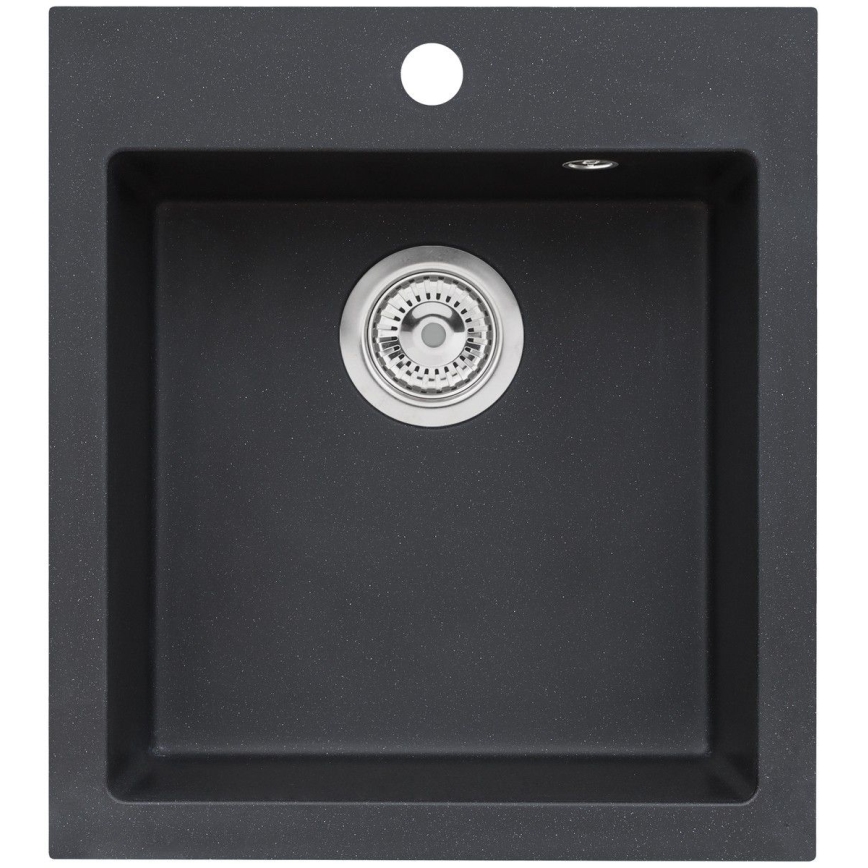 ALVEUS SETA737 - Küchenspüle CORTINA 50x45 cm + Spültischarmatur TONIA 29,5 cm mit flexiblem Auslauf, Granit/mattes Schwarz