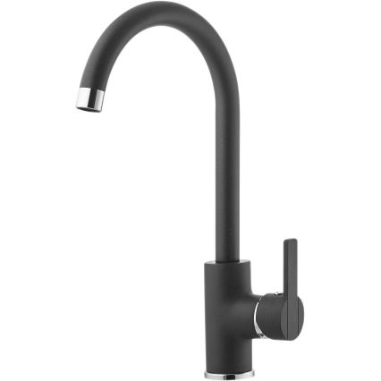 ALVEUS SETA737 - Küchenspüle CORTINA 50x45 cm + Spültischarmatur TONIA 29,5 cm mit flexiblem Auslauf, Granit/mattes Schwarz