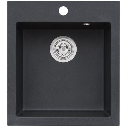 ALVEUS SETA737 - Lavello da cucina CORTINA 50x45 cm + miscelatore per lavello con beccuccio flessibile TONIA 29,5 cm granito/nero opaco