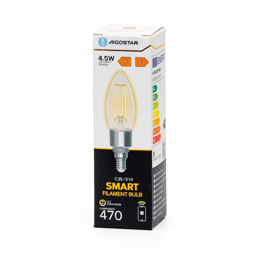 Ampoule à intensité variable LED FILAMENT C35 E14/4,5W/230V 2700-6500K Wi-Fi - Aigostar