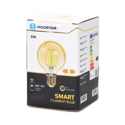 Ampoule à intensité variable LED FILAMENT G80 E27/6W/230V 2700-6500K Wi-Fi - Aigostar