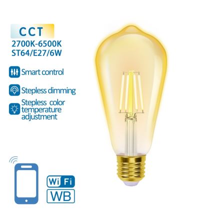 Ampoule à intensité variable LED FILAMENT ST64 E27/6W/230V 2700-6500K Wi-Fi - Aigostar