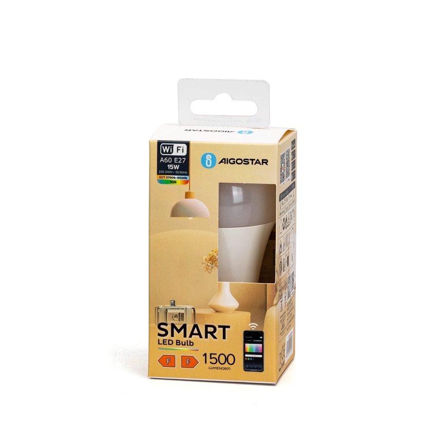 Ampoule à intensité variable LED RGBW A60 E27/15W/230V 2700-6500K Wi-Fi - Aigostar