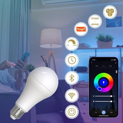 Ampoule à intensité variable LED RGBW A60 E27/15W/230V 2700-6500K Wi-Fi Tuya
