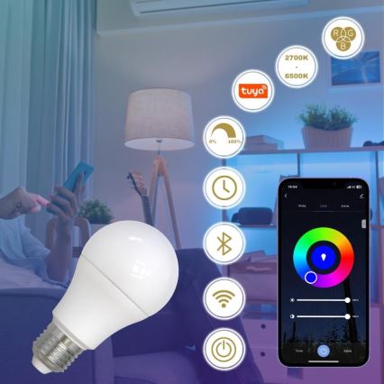 Ampoule à intensité variable LED RGBW A60 E27/9W/230V 2700-6500K Wi-Fi Tuya