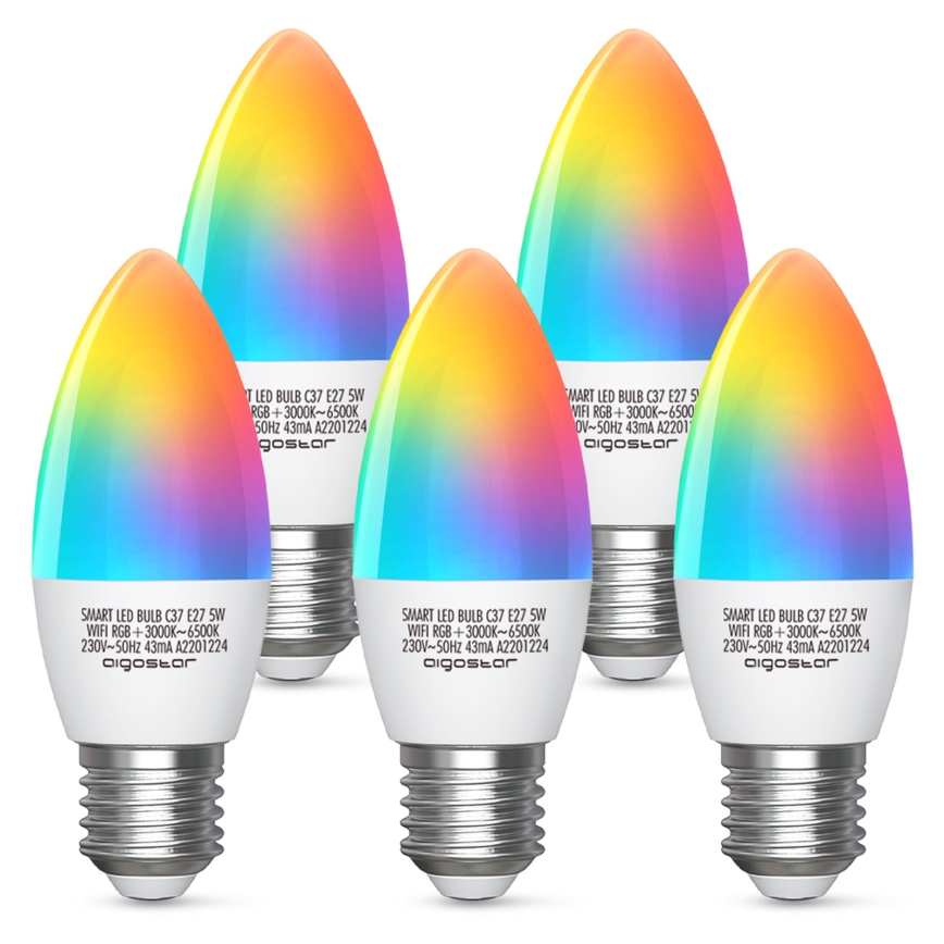 Ampoule à intensité variable LED RGBW C37 E27/5W/230V 3000-6500K Wi-Fi - Aigostar