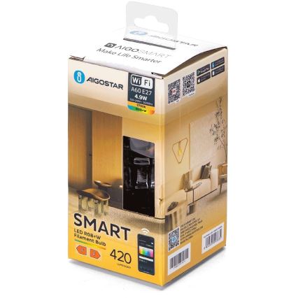 Ampoule à intensité variable LED RGBW FILAMENT A60 E27/4,9W/230V 2700K Wi-Fi - Aigostar